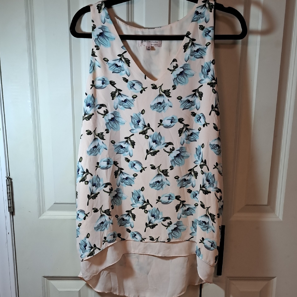 Philosophy Floral Tank Top - Blue and Cream